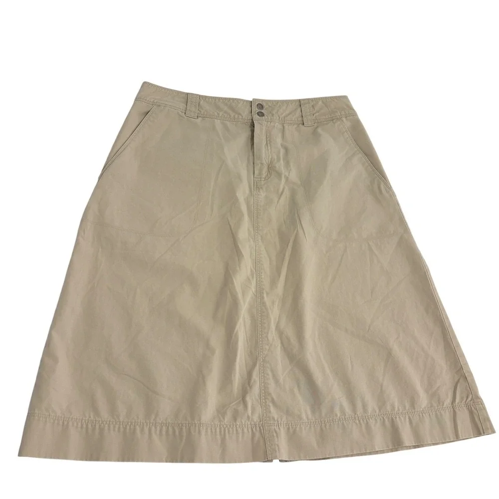 Patagonia A-Line Skirt Womens 6 Khaki Tan Cotton Canvas Utility Back Slit
